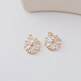 Round Flower Charm, Cubic Zircon Crystal Flower Pendant, CZ Earring Charms, 18K Gold Plated  Earring Charms, Jewelry Findings D0290