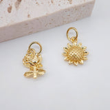 Gold Rose Flower Charm with loops, Sunflower Charm Pendant for Bracelet Necklace Earring, Jewelry Findings S20734