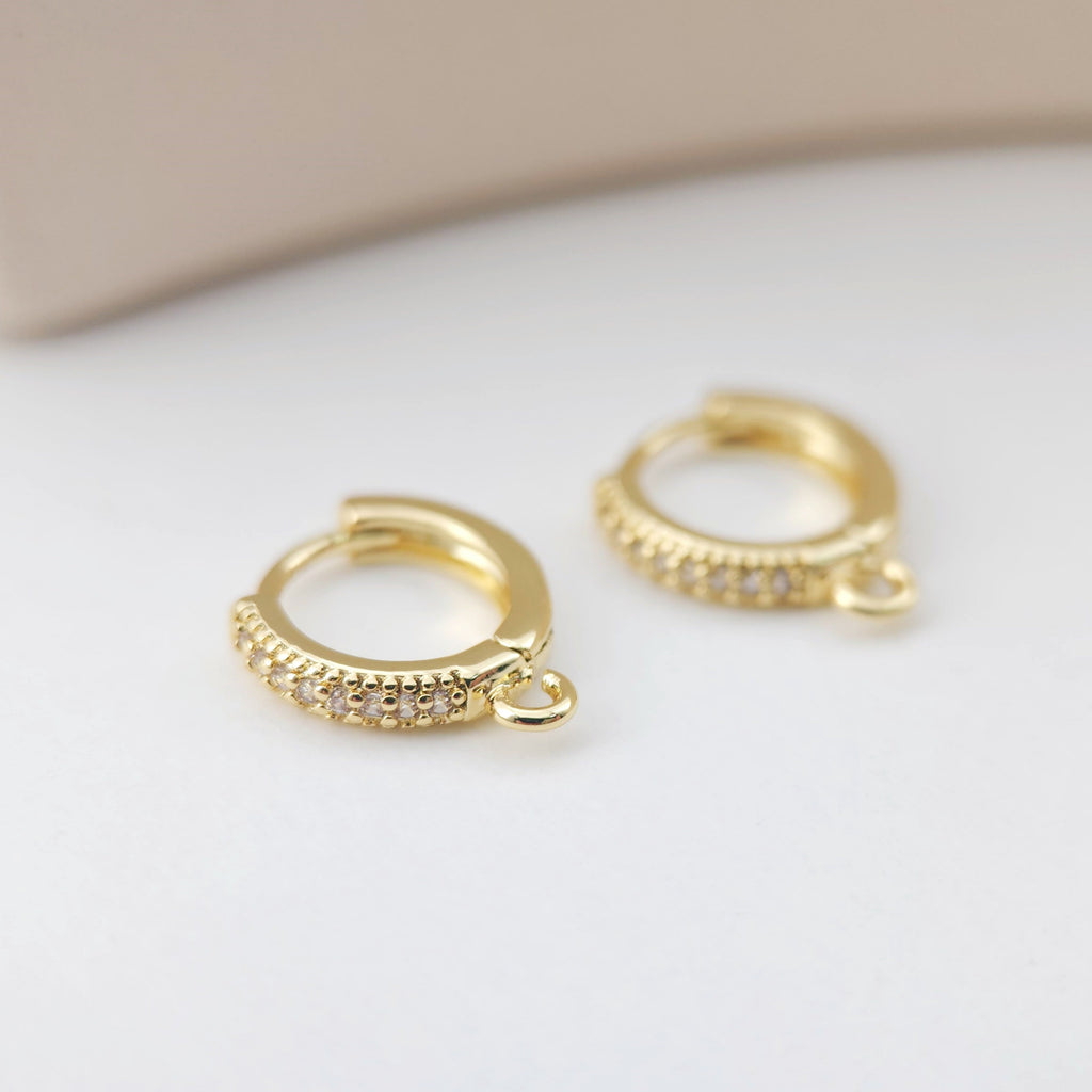 CZ Pave Earring Hoop, Gold Plated Huggie Hoop Earring with Loop, Huggie Hoops DIY Earring  Findings,Handmade Earring Supplies D0110