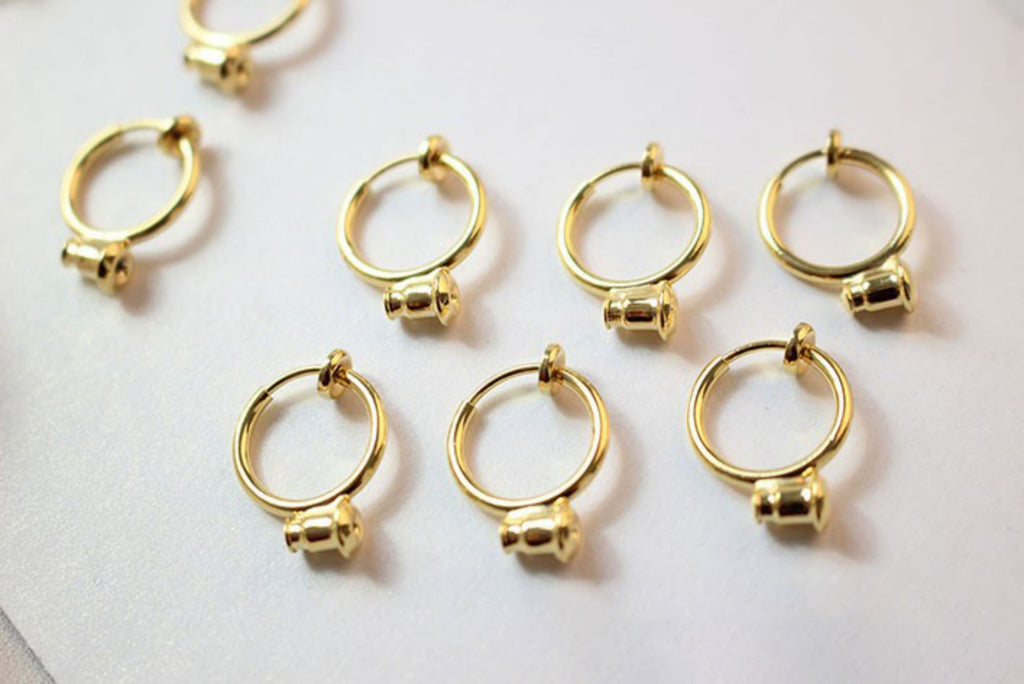 Invisible Spring Ear Clip with loop, Non Pierced Screwback Earring Findings, 13mm, 18K Gold/Silver Plated, DIY Earring Finding GZ159