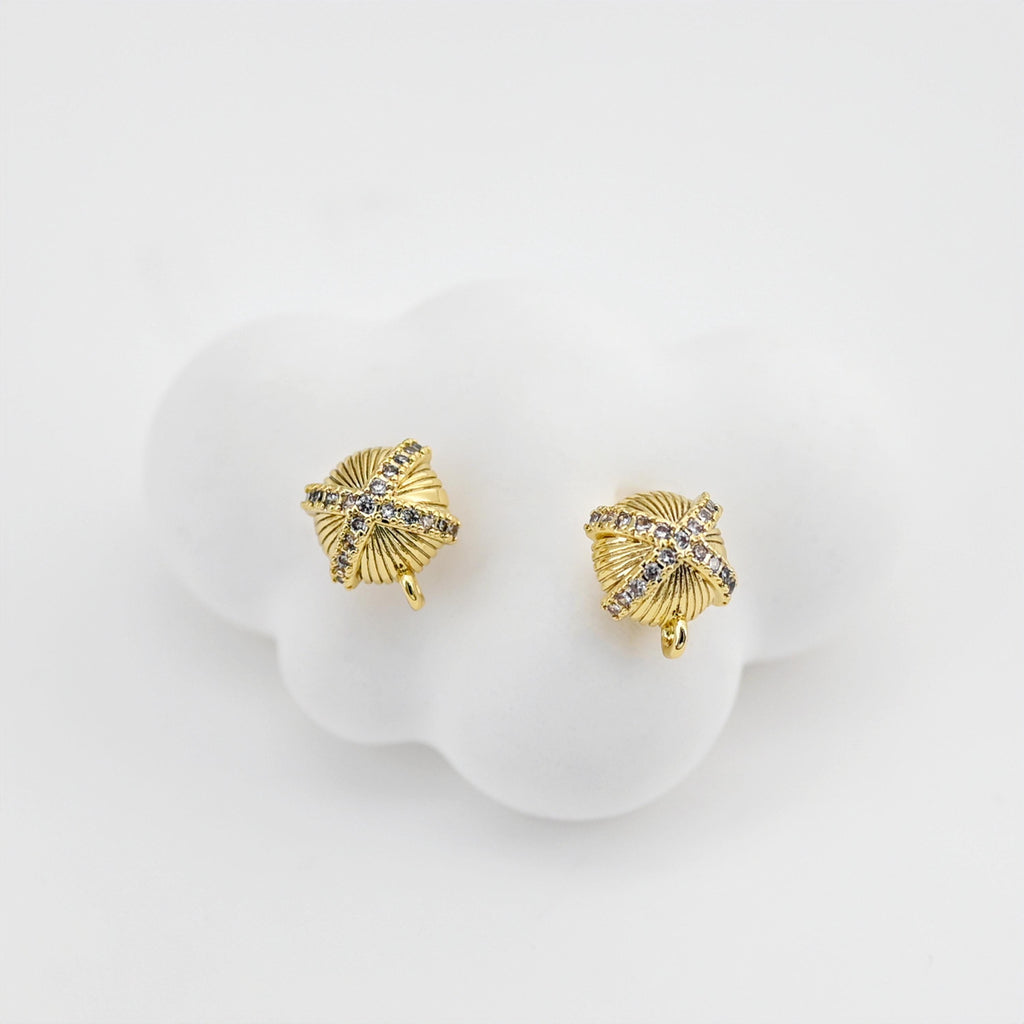 Round Post Earrings, 9.8*8mm, Burshed Gold Earring Post with Loop, CZ Pave, Hypoallergenic, Earring Findings, Earring Supplies D0413