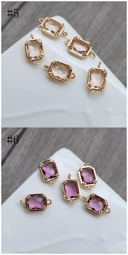 10pcs Rectangular Connector, Cubic Zircon Crystal Pendant, Bracelet Necklace Pendant, 14K Real Gold Plated, Jewelry Findings HL024-F054