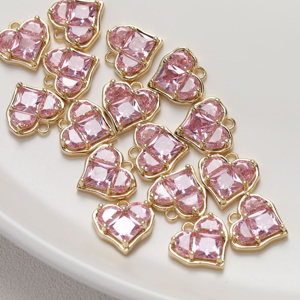 Heart Charms, Pink Cubic Charm,  18K Gold Plated CZ Pave Love Pendant, Necklace Making Pendants, Jewelry Findings ZZ037