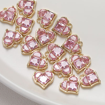Heart Charms, Pink Cubic Charm,  18K Gold Plated CZ Pave Love Pendant, Necklace Making Pendants, Jewelry Findings ZZ037