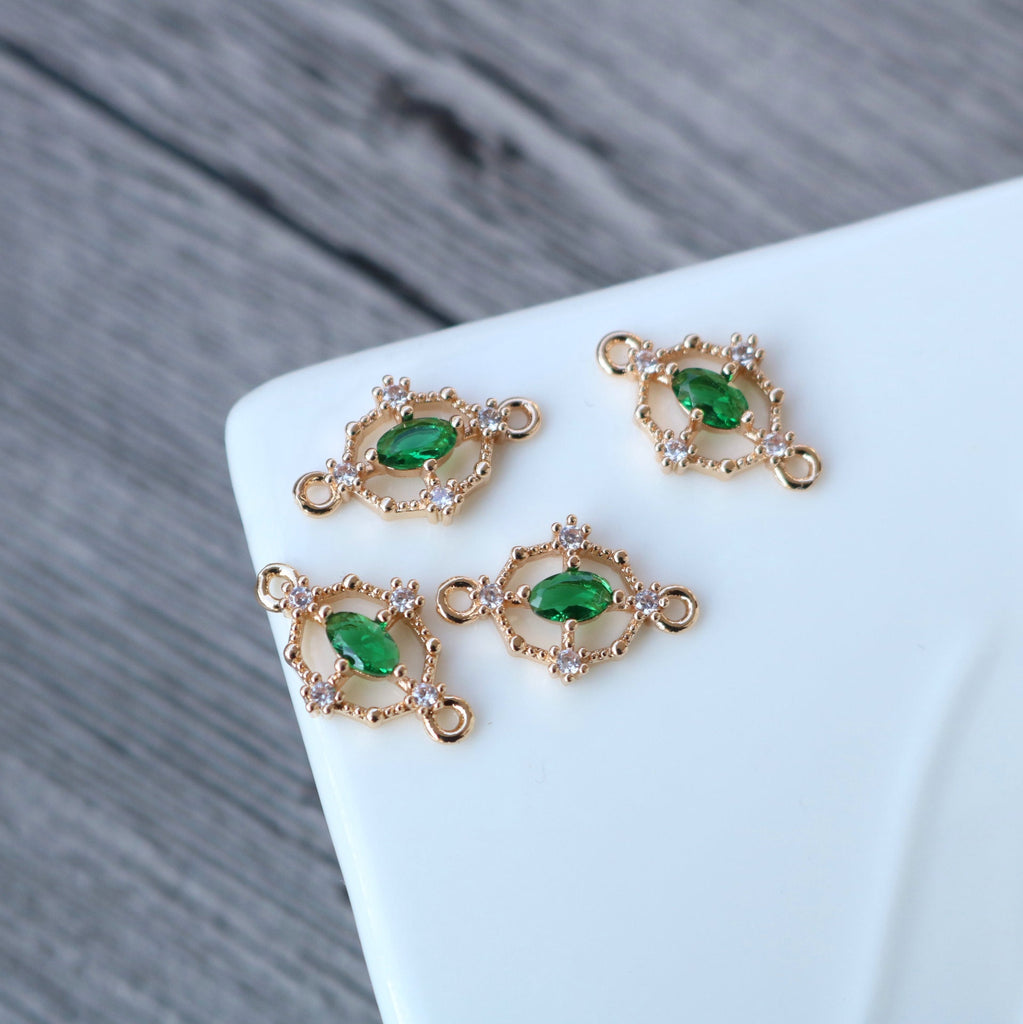 Tiny Oval Cross Crystal Connector, Glass Charm, 14K Gold Plated, Jewelry Making Findings HL062-F238