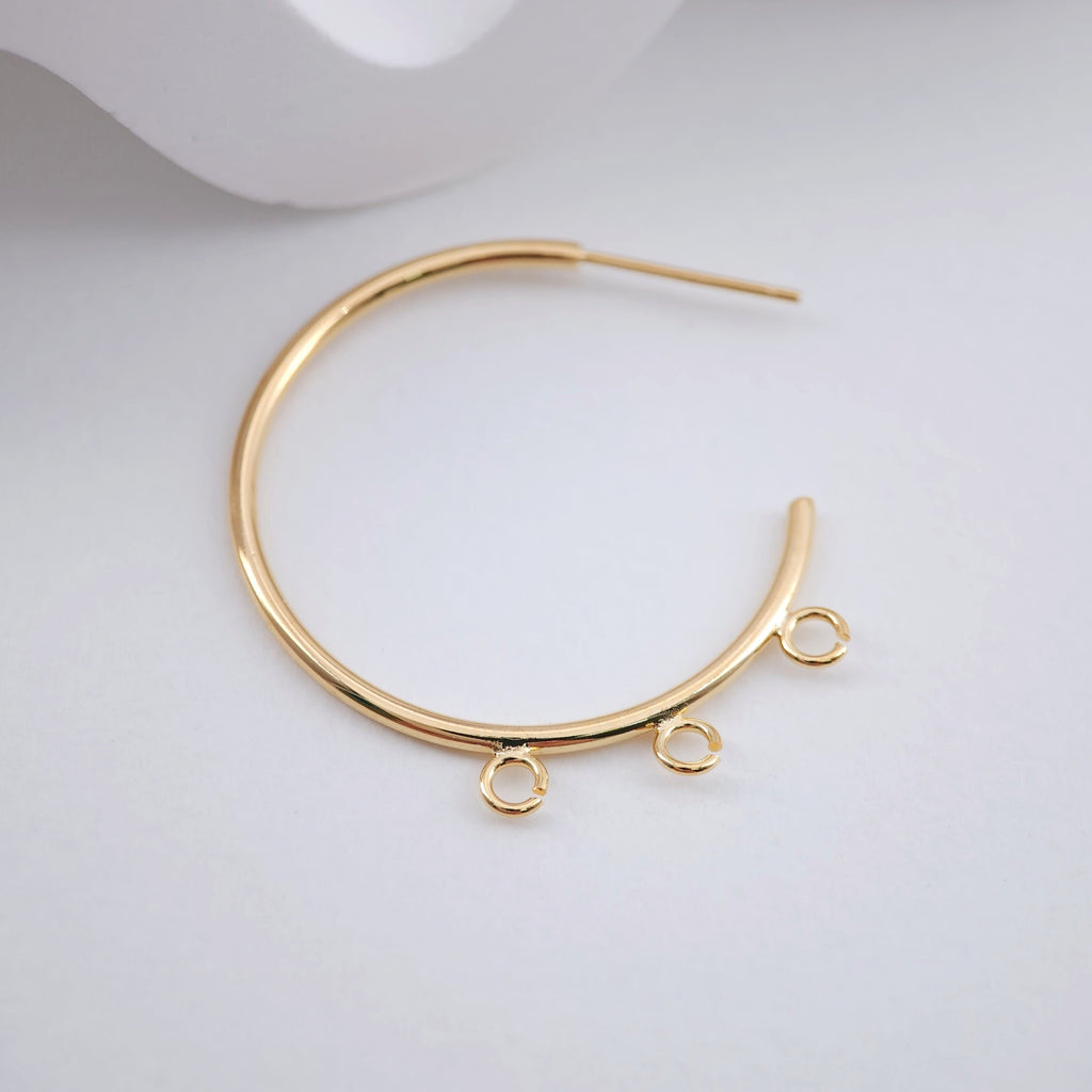 C Shape Earrings Post with 3 loops, 18K Gold, S925 Silver Pin, Nickel Free Hoops, Ear Stud Hypoallergenic Earring Findings ZX244