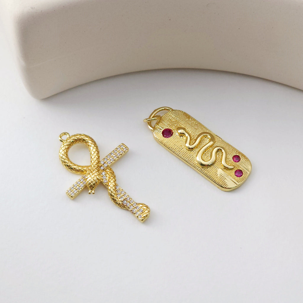 Snake Charm, 18K Gold Plated Snake Pendant for Necklace Making, CZ Pave Charm, Jewelry Finding S1228