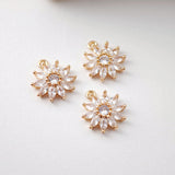 CZ Pave Flower Charm, Cubic Pendant, Earring Connectors, Real Gold Plated Brass Earring Charms, Jewelry Findings D0077
