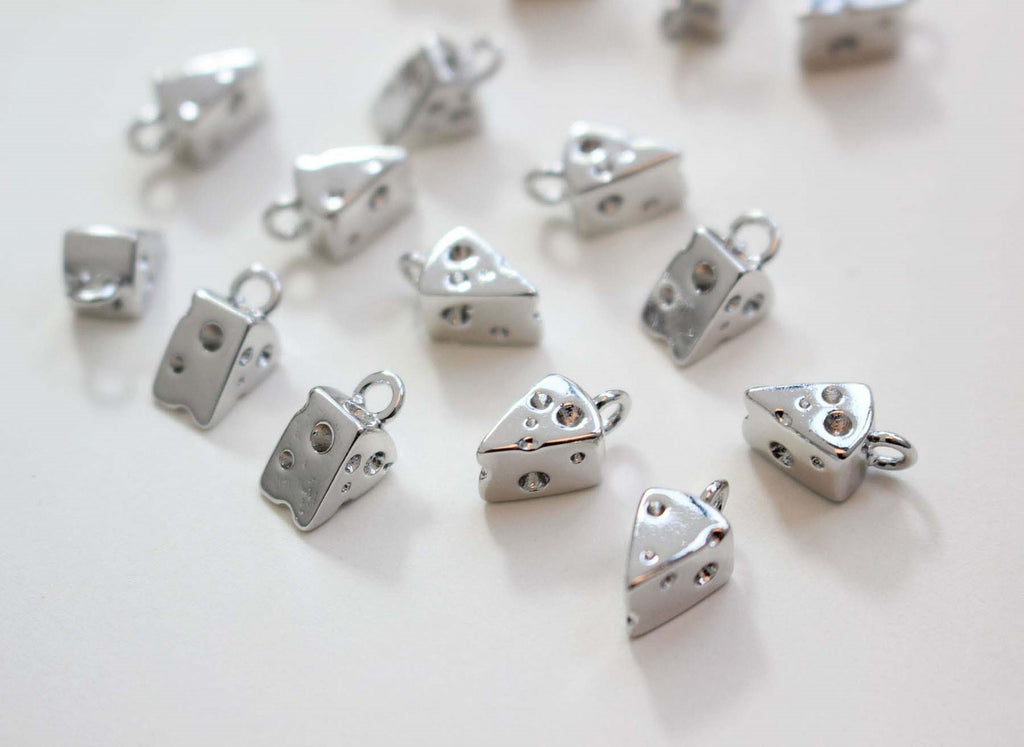 Little Cheese Charm With Loop, Danity Chese Charm, Gold/Silver, Hypoallergenic Jewelry Findings GZ309