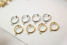 Load image into Gallery viewer, Invisible Spring Ear Clip with loop, Non Pierced Screwback Earring Findings, 13mm, 18K Gold/Silver Plated, DIY Earring Finding GZ159