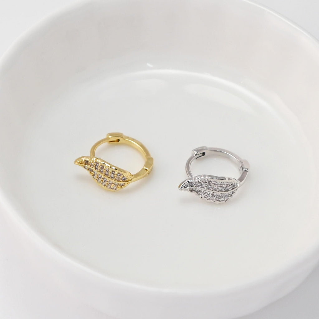 CZ Pave Leaf/Moon/Evil Eye Earring Hoop, Gold Plated Huggie Hoop Earring, DIY Earring  Findings, Handmade Earring Supplies D0537-D0560-D0542
