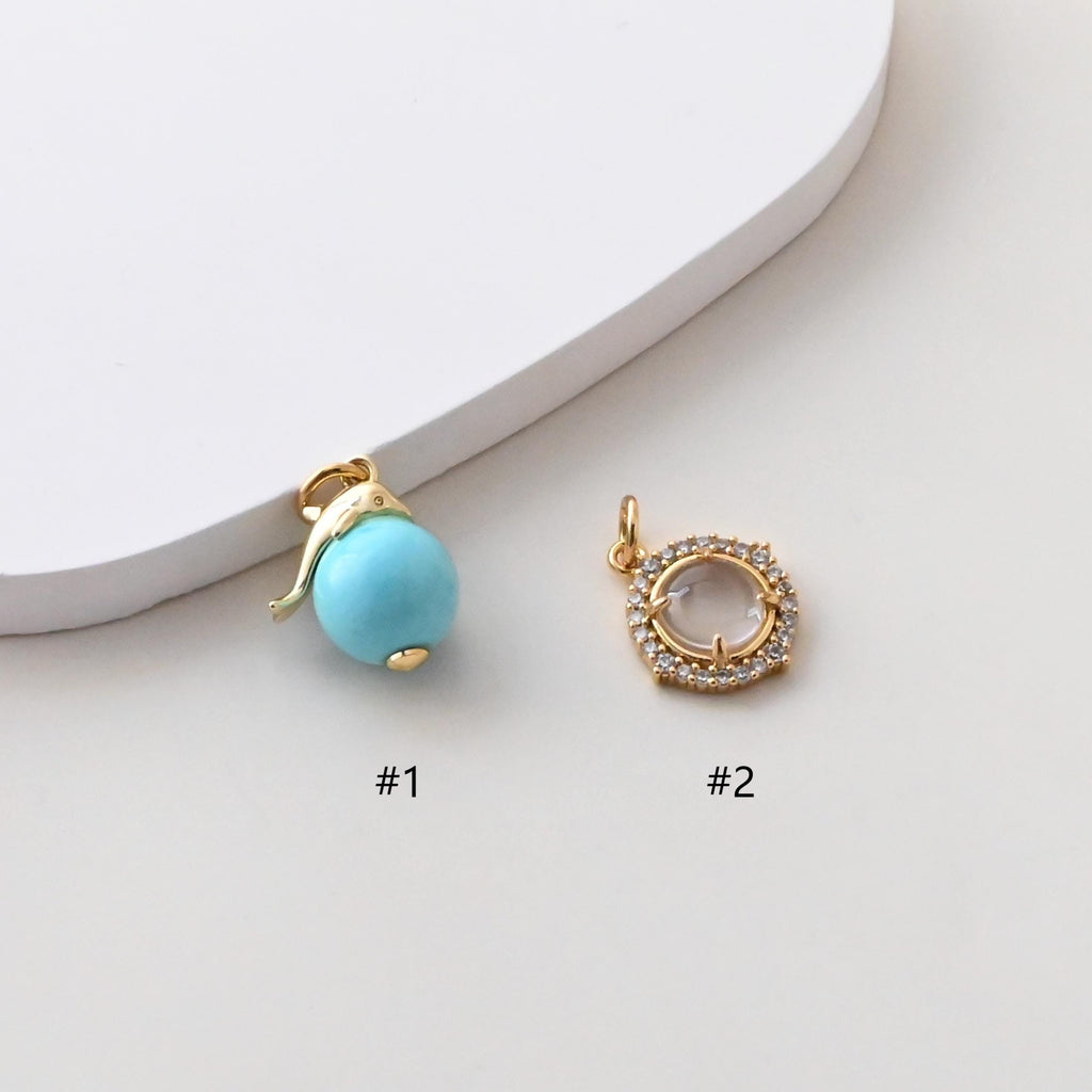 Turquoise Spherical Pendant, CZ Pave Round pendant, Globe Charm, 18K Gold Plated, For Bracelet And Necklace Making, Jewelry Findings S1394