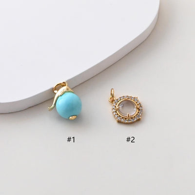 Turquoise Spherical Pendant, CZ Pave Round pendant, Globe Charm, 18K Gold Plated, For Bracelet And Necklace Making, Jewelry Findings S1394