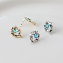 Load image into Gallery viewer, Irregular Zirconia Earring Post, 14K Gold/Silver, Blue CZ, S925 Silver Pin Nickel Free Earrings, Eye Shape Ear Stud with Loop BB032