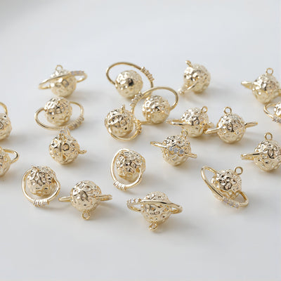 14K Saturn Planet Charm, 3D Pendant, 18K Gold Plated/Silver, Necklace Making Charms, Jewelry Findings GS004