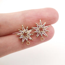 تحميل الصورة إلى عارض المعرض، أقراط على شكل زهرة من الزركونيا المكعبة، مطلية بالذهب مع حلقة، مضادة للحساسية، أدوات يدوية الصنع، لوازم صنع الأقراط بنفسك D0257