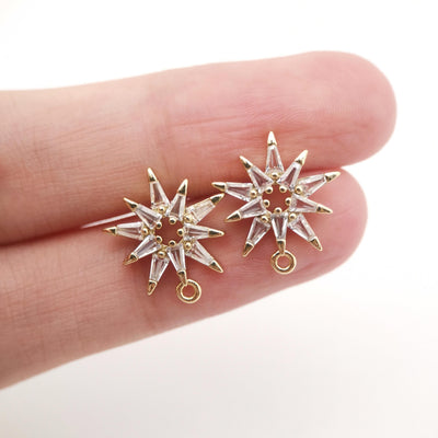 أقراط على شكل زهرة من الزركونيا المكعبة، مطلية بالذهب مع حلقة، مضادة للحساسية، أدوات يدوية الصنع، لوازم صنع الأقراط بنفسك D0257