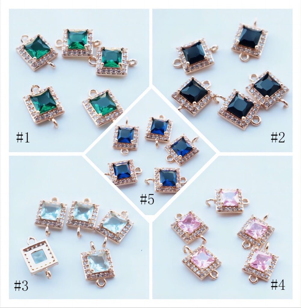 10pcs CZ Pave Small Square Connector, Cubic Zircon Crystal Pendant, Necklace Pendant, 14K Real Gold Plated, Jewelry Findings JY093-F045