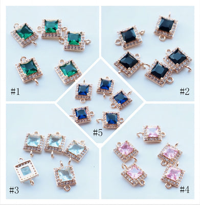 10pcs CZ Pave Small Square Connector, Cubic Zircon Crystal Pendant, Necklace Pendant, 14K Real Gold Plated, Jewelry Findings JY093-F045