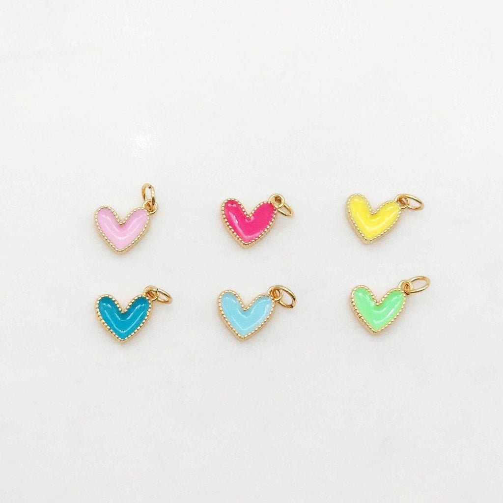 Multicolor Enamel Tiny Heart Charm, 18K Gold Plated Heart Pendant, 9mm, Necklace Bracelet Making Pendant S20389