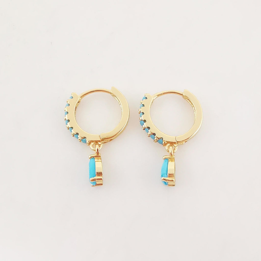 Cubic Ear Hoops Multicolor Pave Crystal, With Tear Drop Crystal, 23mm, 18K Gold Plated Leverback Earrings, Huggie Hoops Earring S20266