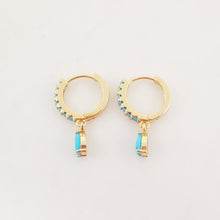 Load image into Gallery viewer, Cubic Ear Hoops Multicolor Pave Crystal, With Tear Drop Crystal, 23mm, 18K Gold Plated Leverback Earrings, Huggie Hoops Earring S20266