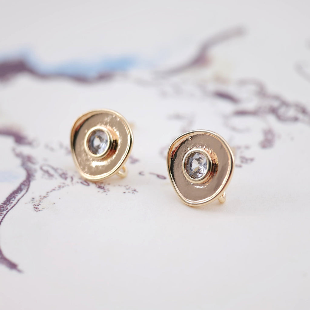 Postes redondos para pendientes con forma de ojo malvado, chapados en oro con circonita cúbica y aro, accesorios para pendientes hechos a mano, suministros para pendientes DIY ZX219