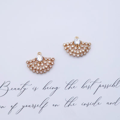 CZ Pave Fan Shape Charm, Cubic Zircon Crystal Fan Pendant, Bracelet Necklace Pendant, Gold Plated Charm, Jewelry Findings ZR001-F107