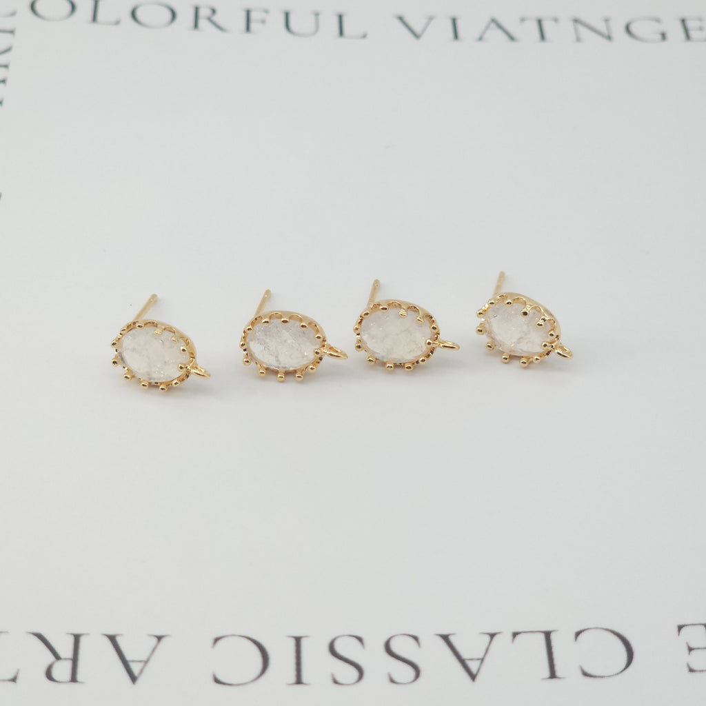 4pcs Oval Shape Earring Post With Loop, S925 Silver Pin Nickel Free Earrings, Crystal Gemstone Stud, Hypoallergenic Earring Findings ZX030