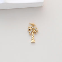 Load image into Gallery viewer, Flower Bouquet Pendant, Coconut Tree Charms, 18K Gold Plated, Cubic Pave Charms, Plants Pendant, Necklace Charms S1320