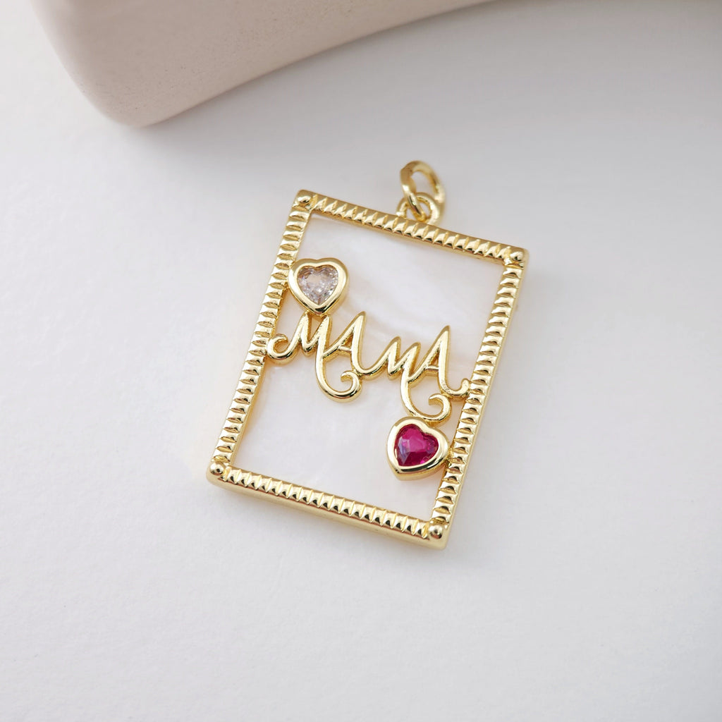 Mom Charm, 18K Gold Plated, CZ Pave, Mama Pendant, Necklace Making Findings, Jewelry Finding Gift for Mom S1127