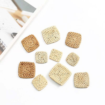 10PCS Rattan Weaving square-shaped Earring Findings, Boho earring making, Vacation Style Hawaii Handmade Earring Finding BS012