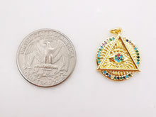 Load image into Gallery viewer, Enamel Heart Evil Eye Charm, Rainbow CZ Pave, Round Eye Pendant, 18K Gold Plated, Necklace Making Charm, Jewelry Findings