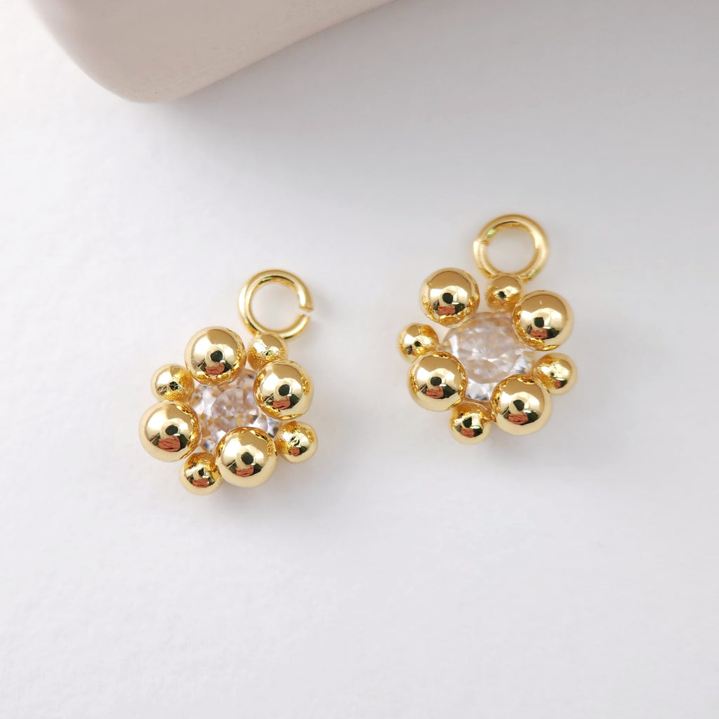 Gold Beads Charm, CZ Pave, 18K Gold Plated Round Beads for Bracelet Necklace Making, 13.5*10mm, Jewelry Finding S1120