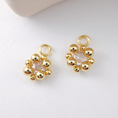 Gold Beads Charm, CZ Pave, 18K Gold Plated Round Beads for Bracelet Necklace Making, 13.5*10mm, Jewelry Finding S1120
