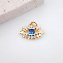Load image into Gallery viewer, Blue Evil Eye Charm, 18K Gold Plated Micro CZ Pave Eye Pendant, 14x10mm, Necklace Making Charm, Jewelry Findings S930