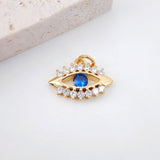 Blue Evil Eye Charm, 18K Gold Plated Micro CZ Pave Eye Pendant, 14x10mm, Necklace Making Charm, Jewelry Findings S930