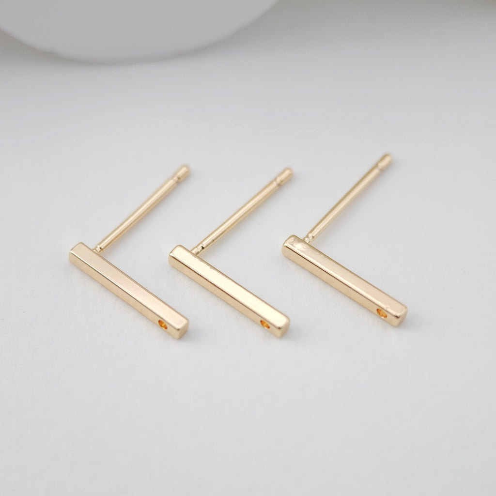 10pcs Rectangular Mini Ear Post with Loops, Nickel Free, 18K Gold/ Silver Plated Stud Earring Finding ZX174