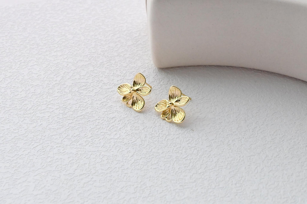 Flower Earring Post, 18K Real Gold Plated Brass Stud Earring With Loop, s925 silver pin, Nickel Free, Earring Finding D0411