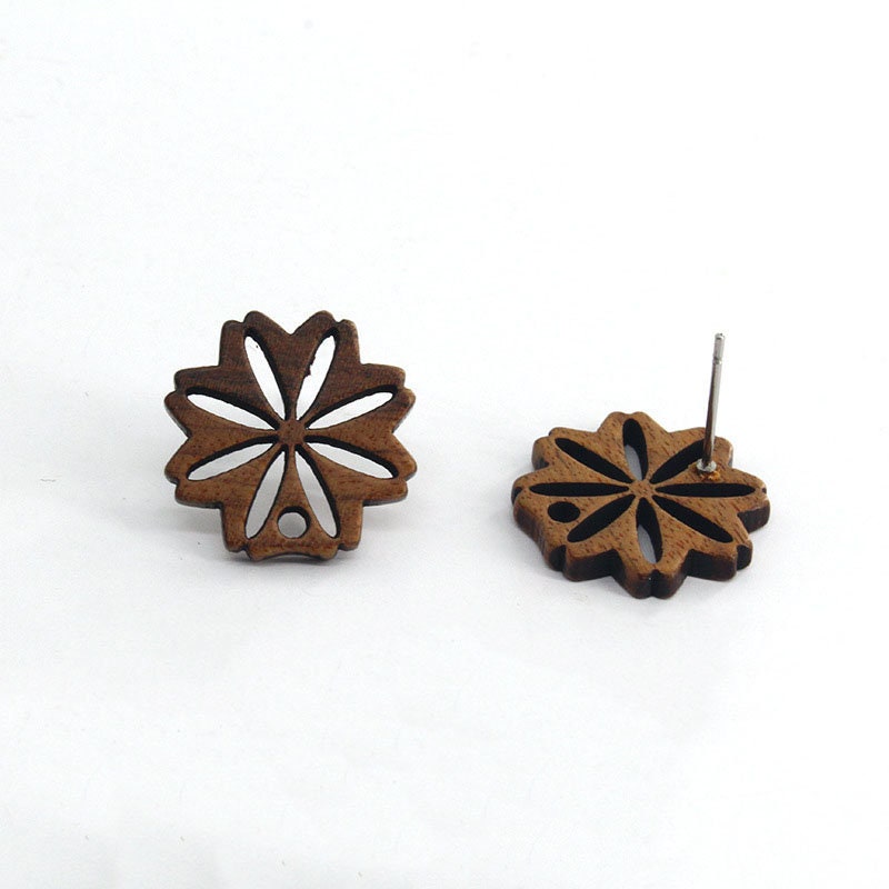 10PCS Wooden Flower Studs Collection, Geometric Wooden Earring Findings, Nickel Free, Earring Finding MY019-JT001