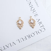 Load image into Gallery viewer, CZ Pave Leaf Charm, Cubic Zircon Crystal Leaf Pendant, CZ Earring Charms,  Real Gold Plated Brass Earring Charms, Jewelry Finding ZR009-F141