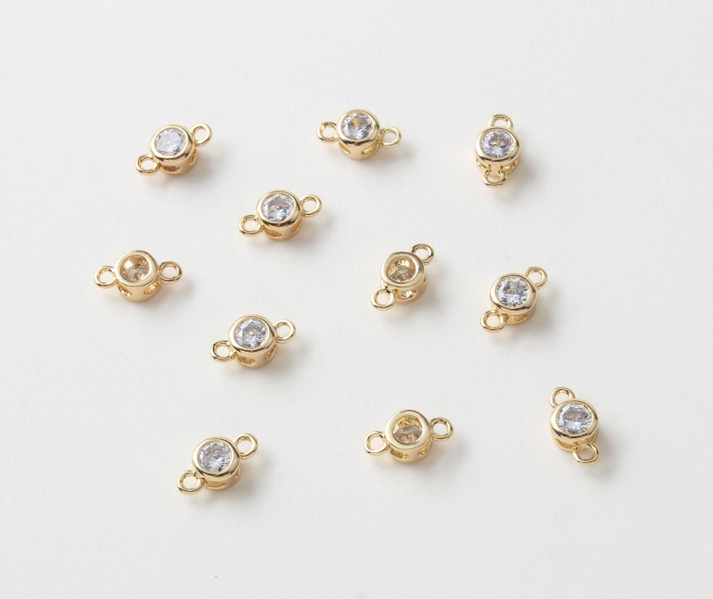 Tiny Round Connectors with CZ Pave, 14K Gold Plated Earring Making Findings, Jewelry Findings GZ164