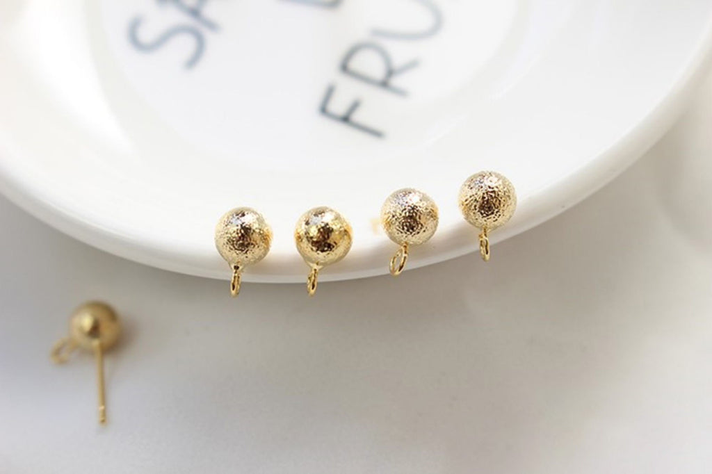 10pcs Textured Ball Ear Post With Loop, S925 Silver Ear Pin Nickel Free, Gold/Silver Ear Stud, Hypoallergenic Earring Findings GZ198-ZX7020