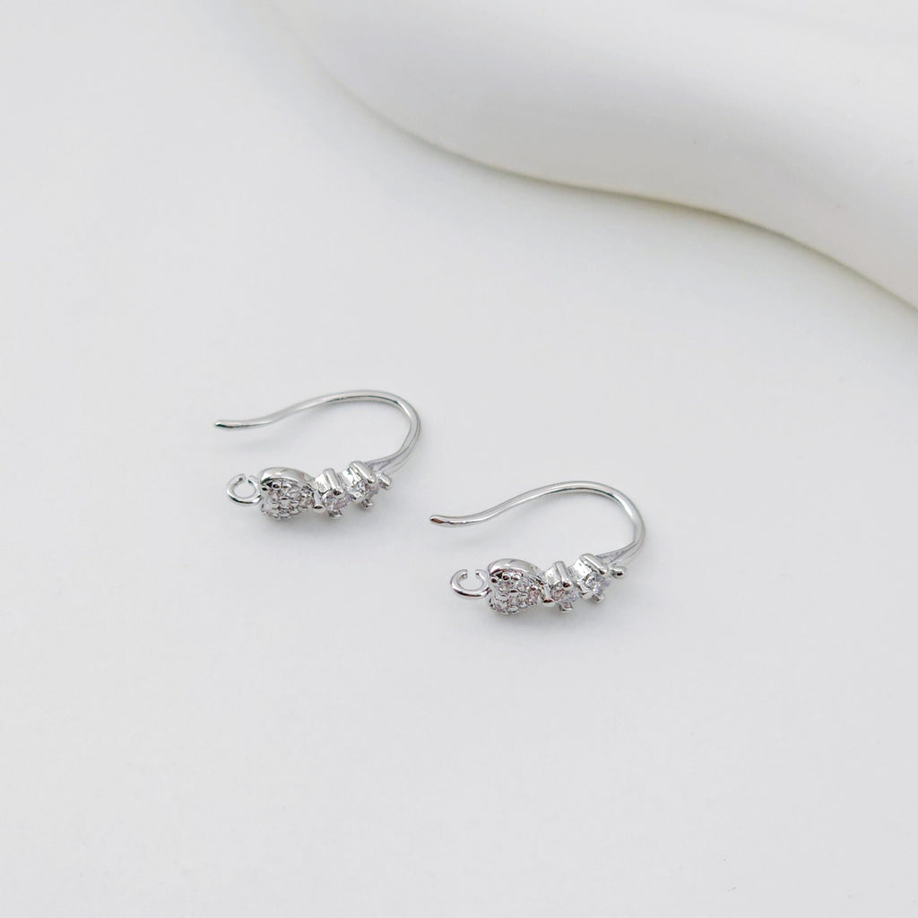 4pcs 18K Gold Plated Ear Wires, Heart Cubic Pave Earring Hooks, Nickel Free, Fish Hooks, Ear Wires for Jewelry Making D0135
