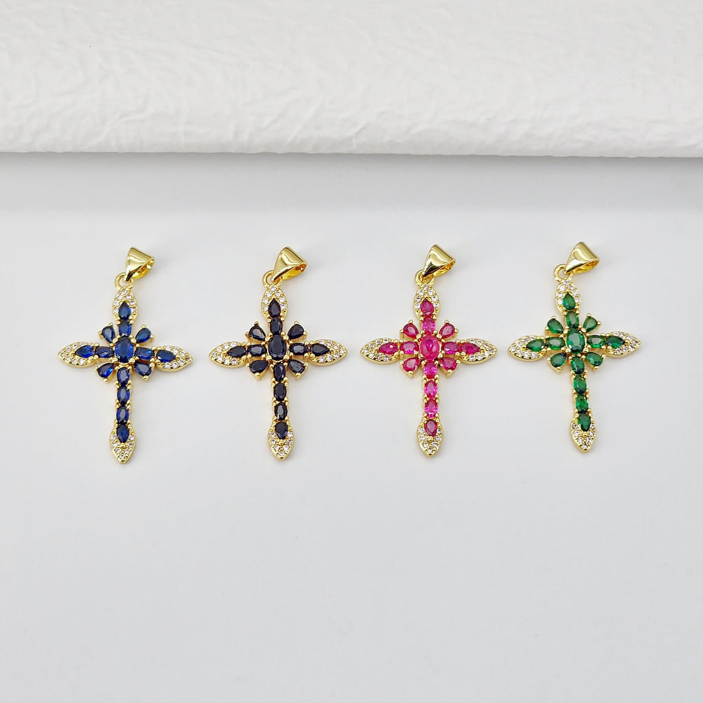 Cross Charms, CZ Pave Cross Pendant, Multiple Cross Styles, 18K Gold Plated Brass, Necklace Making Charms, Jewelry Findings S20700