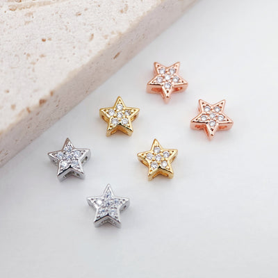 10pcs 6mm Cubic Star Spacer Beads, 18K Gold Plated Micro CZ Pave Beads, Dainty Bracelet Necklace Making Beads, Jewelry Finding S224