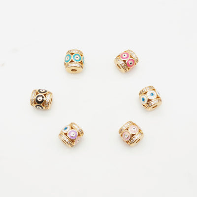 Barrel Column Beads, Spacer Beads, Enamel Evil Eye Beads, 18K Gold Plated Bracelet Necklace Making Jewelry Finding S20350