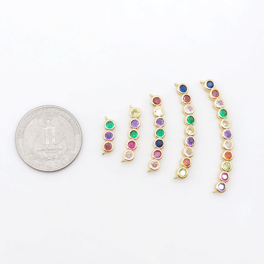 Rainbow Cubic Tennis Connector, 4mm CZ, 18K Gold Plated CZ Pave Tennis Pendant, Bracelet Making Charm, Jewelry Findings S20537