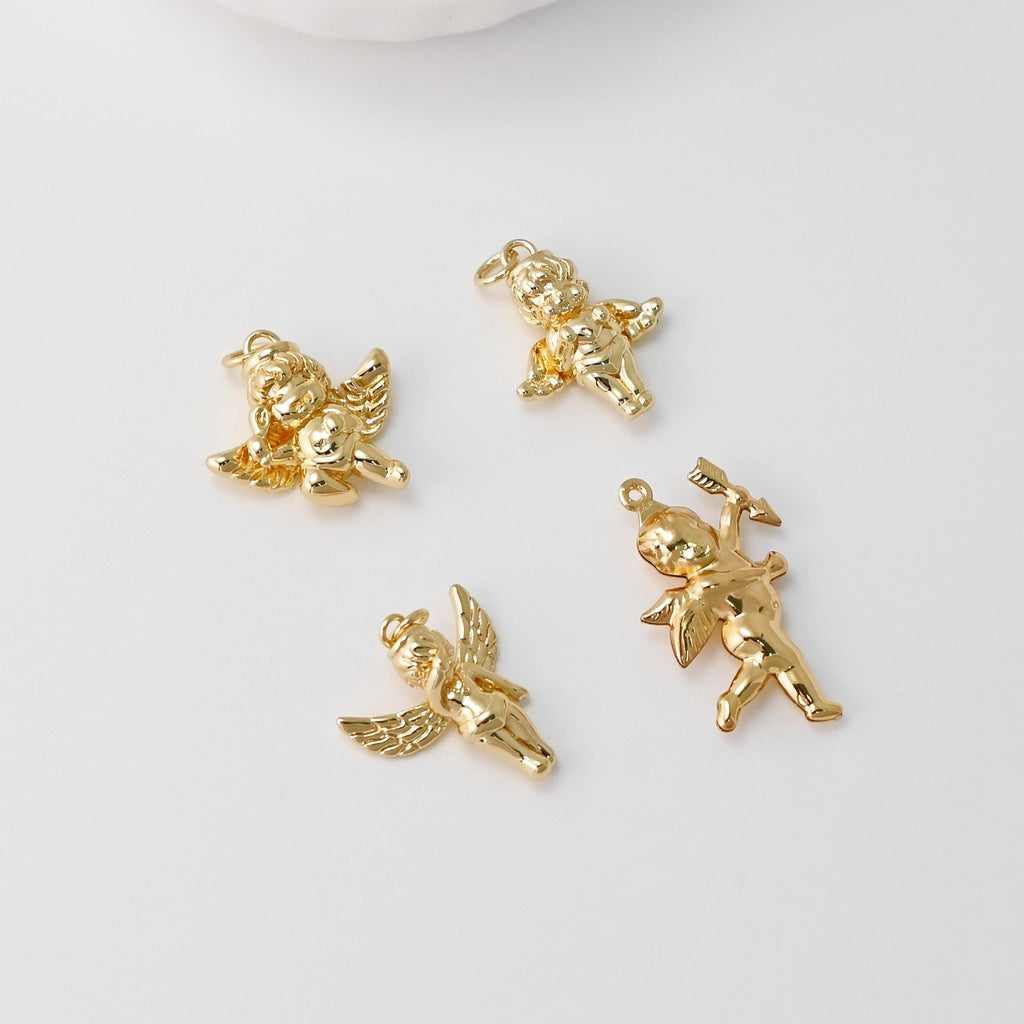 Gold Angel Charms, 18K Gold Plated Angel pendants for Necklace and Bracelet, Jewelry Findings