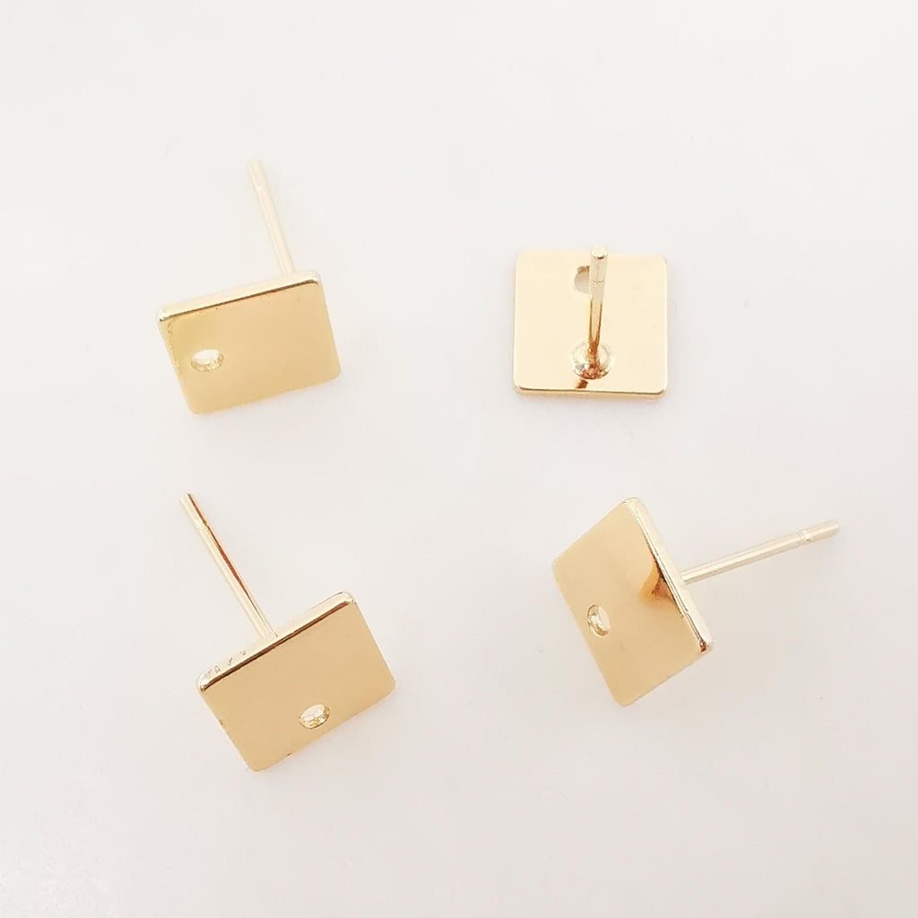 10pcs Gold Square Earring Post, 8mm, Nickel Free Earrings, Ear Stud Loop, Hypoallergenic Earring Findings Z089